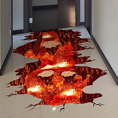Patined 3D Stereo Floor Living Room Entrance Waterproof Stickers Stickers Personality Decorative Stickers 3D Ground Simulation Volcano Magma Volcano Magma