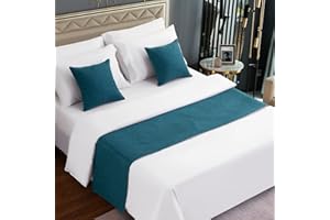 AMBERIS Camino De Cama Azul, Imitación de Lino Bufanda De Cama Moderna De Suave Que No Se Decolora