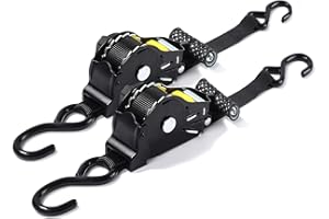 Putentfun 2 Pack Auto Retractable Ratchet Straps Each 2.5cm X 3m Strap Boasts a 1500lbs/680kg Break Strength,Featuring Weather Resistant Safety S-Hooks, Heavy Duty Tie Down Perfect for Any Hauling Job