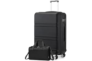 Kono Luggage Sets of 2 Piece Lightweight ABS Hard Shell Large Check in Suitcase with TSA Lock + Ryanair 40x20x25cm Cabin Bag (Black, 28 Inch Luggage Set)