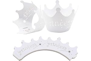 CATTLEYAHQ 25 Unidades Envoltorio para Cupcakes de Corona,Hermosa Princesa Cupcake decoración,Lasergeschnittene Envoltorio para Cupcakes para Party, Bodas, cumpleaños