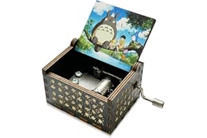 Meloditrunk Negro Caja de Música de Madera de Mi Vecino Totoro, Cajas de Música de Manivela para Fans del Anime, Antigua Artesanía de Decoración del hogar para niños Regalos para Cumpleaños y Navidad