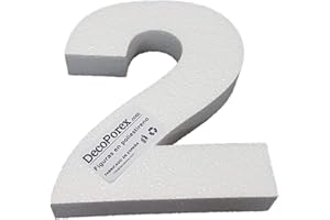 DECOPOREX Numéro 2 en polystyrène expansé de 20 cm de hauteur pour décorations, travaux manuels, anniversaires et événements.