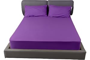 DN COLLECTION Fitted Sheet 40CM Deep Bed Sheet Super King Size 180X200CM Purple Hotel Quality Poly Cotton (Purple, Super King)