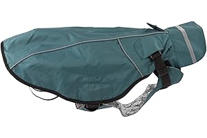 JEGGO Dry Dog, Regenmantel für Hunde, mit beidseitig zu öffnendem Reißverschluss, Wasser- und Winddicht, atmungsaktiv, mit Innenfutter zum Schutz vor Kälte (Grün-Blau, 48 cm)