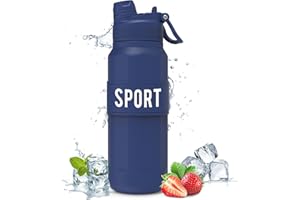 KollyKolla Bouteille d'eau 1L, Gourde Sport 1L avec Paille, sans BPA, 2 Choix de Boissons, Étanche Gourde Paille Reutilisable pour Le Sport, la Randonnée, L'école, Le Bureau, en Plein air