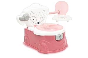 Vasino bambino per imparare ad andare al bagno Foxy di Twinly - WC per bambini con riduttore per il Vatere, con porta rotoli di carta e tiratore a catena simulato - Bicchiere interno rimovibile (rosa)