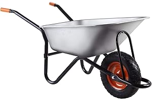 Carretilla Fuxtec FX-WB6404G Carga Máxima 120 kg Volumen 90 L Carro de transporte de acero galvanizado, carretilla de herramientas para jardín, rueda neumática incluida.