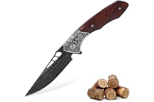 Generico Coltello Piegehevole Damasco con Impugnatura in Palissandro di Tali - Lama VG10, Meccanismo a Blocco, 20.3 cm (8") per, Escursionismo e Sopravvivenza