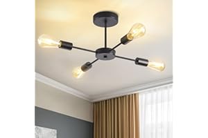 ‎ANWIO ANWIO Kronleuchter Schwarz Deckenlampe 4-flammig, Deckenleuchte Wohnzimmer Pendelleuchte E27 für Küche, Schlafzimmer, Esszimmer, Flur, Lager (ohne Leuchtmittel)