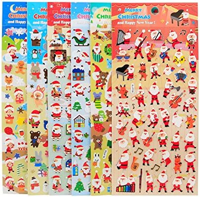 Christmas Stickers, 12 Sheets with Snowman and Reindeer Happy Faces Kids Santa Claus Stickers for Scarpbooking Toys Gifts Present Christmas Gift for Kids (12sheets)
