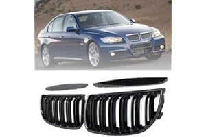 BESIDE_AUTO E90 E91 325i 328i 335i 2005-2008 - Parrillas delanteras de doble línea de riñón, color negro brillante