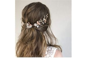 IYOU diadema nupcial con diseño de flores y perlas vides de pelo de hojas accesorios para el cabello de novia para mujeres y niñas (oro rosa)