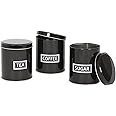 Harbour Housewares 3pc Round Metal Tea Coffee Sugar Canisters Set - Black - Kitchen Storage Tin Caddy Container Tea Coffee and Sugar Canister Jars with Lid