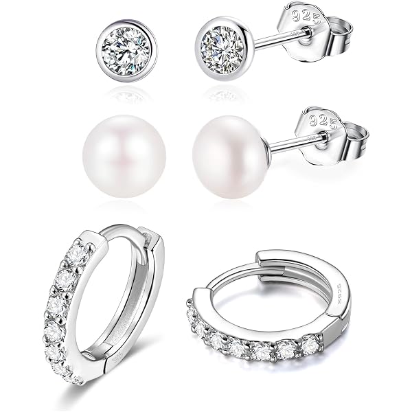 Jstyle – Set Di 7 Paia Orecchini In Argento E Rame Per Piercing Multipli – Orecchini A Cerchio Piatti, A Perno Con Zirconi E Perle
