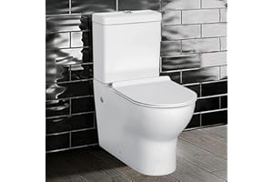 SORRENTO BATHROOM Close Coupled Toilet Back to Wall Toilet Bathroom WC White Ceramic Oval Style Pan Dual Flush Cistern & Free Slim Line Soft Close Toilet Seat Modern Comfort Elongated Toilets