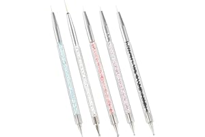 Smukdoo Double Ended Dotting Tools Set - 5 Pcs Nail Art Liner Brushes for Manicure Drill Drawing