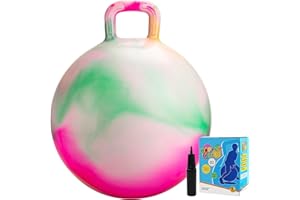 Vastoy Space Hopper Ball for Kids - 22 Inch Anti-Slip Space Hopper with Hand Pump, Bouncy Inflatable Ride On Toy for Indoor Outdoor Fun, Gift for Children 9-12 Years (Pink Green)