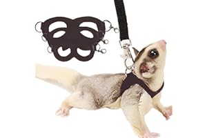 MEOW&WOOF Sugar Glider Geschirr und Leine, Set für Kleintier-Training, Spaziergänge, Weste für Eichhörnchen, Hamster, Ratten, Schwarz, 3 Stück