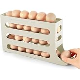 HOTUT 4 Tier Egg Holder for Fridge,Rolling Egg Dispenser Rack,Space Saving Egg Tray,Auto Rolling Fridge Egg Organizer,Automat
