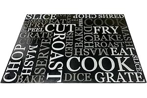 Acense Tempered Glass Worktop Saver, Toughened Glass, Smooth Edges, Rounded Corners, Chopping Board, Non-Slip Rubber Feet, Multi-Purpose, Stain-Resistant 40 x 30 cm (Black with White Writing)