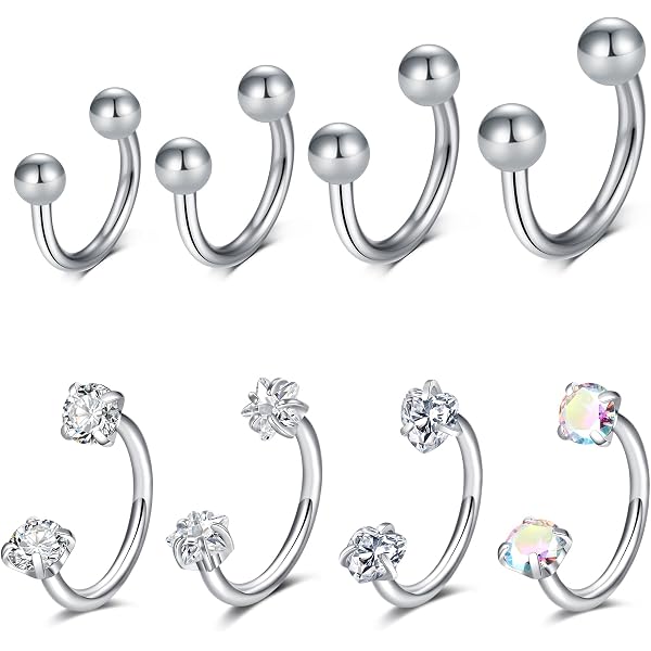 8er-Set Nasenpiercing Ringe 18g – Hufeisen Septum & Nostril Piercings Aus Edelstahl, Mit Zirkonia, In 6-12 Mm