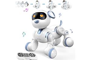 NMM Perro Robot, Robot Juguete Recargable, Perro Juguete Interactivo Programable para Niños, Control Remoto, Musica, Danza, Detección Táctil, Regalos de cumpleaños, Año Nuevo y Semana