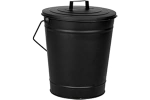 OMS HOME STORE 12L Ash Bucket with Lid Steel with Black Powder Coated Finish