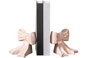 MUZRUNQ Ceramic Bookends, Bow Cute Book Ends Non Slip Cute Bookends for Home Decor Bookshelf Office Desk Decoration 1 Pair