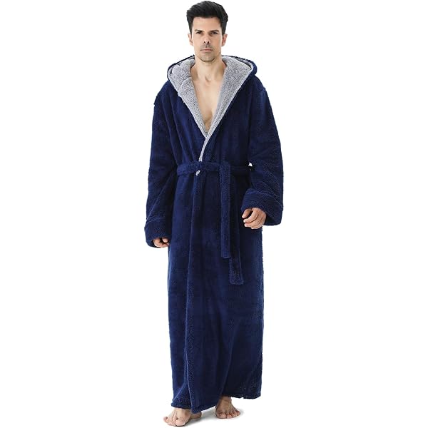 ENVIE Peignoir Homme Microfibre Souple Avec Capuche Et Poches - Fabriqué Dans L'UE (M-L, Bleu/Noir)