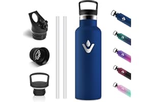 Vikastar Gourde Isotherme, 500ml sans BPA, Bouteille Isotherme, Froid&Chaud, Gourde Inox, Anti-Fuite, Gourde Enfant Inox pour Sport, Enfant, École, Gym, Cyclisme, Bleu Foncé