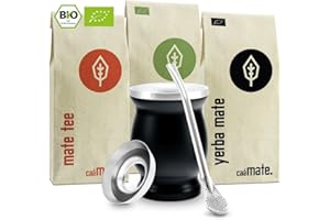 ‎CAÁMATE. Mate Tee Set Bio ● 3 Matesorten + doppelwandiger Edelstahl Matebecher + Bombilla + Zubereitungsanleitung (schwarz)