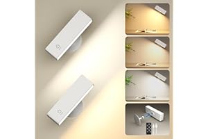 YiLaie Lámparas de Pared 2 Pcs, Apliques Pared Interior con Mandos a Distancia, 3 Temperaturas de Color, Control TáCtil, luz Pared 360° Giratoria Adecuado Para Dormitorio, Sala de Estar, Lectura