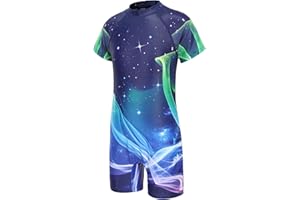 Aisyee Boys Swimming Costume Kids Short Sleeve Swimsuit Boys One Piece Swimwear Child Rash Guard Bathing Suit 3-16 Years
