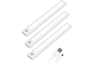 Vicloon Światło LED z czujnikiem, 12 diod LED, 3 sztuki, oświetlenie szafki z czujnikiem ruchu + paski magnetyczne, automatyczne / włączanie/wyłączanie, do ponownego ładowania, białe światło