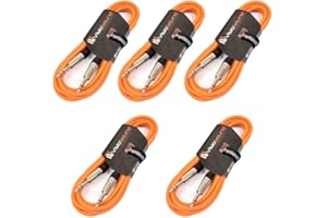 VISIOSOUND 5 x 6.35mm 1/4" Stereo TRS Jack to TRS Jack Lead / Balanced Signal / Audio Patch Cable (Orange, 3m, Pack of 5)
