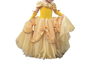 IWEMEK Bébé Filles Conte de Fée Robe de Carnaval Princesse Belle Costume de la beauté et la bête Déguisements Cosplay Halloween Noël Robe de Soirée Cérémonie Anniversaire Jaune 2-13 Ans