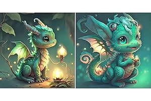 ODIWEN 2 Piezas Diy 5D Diamond Painting, DIY 5D Kits de Pintura de Diamantes, Punto de Cruz Diamante,5D Diamond Pintura Fotos de Pterosaurios,Manualidad en 5D,Diy Pintura Diamante Taladro Completo Kit