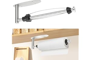 Romon Porta Rotolo da Cucina con Adesivo, Porta Rotoli da Cucina con Effetto Smorzante, Porta Scottex Cucina per Bagno e da Cucina, Montaggio a Parete Autoadesivo o Foratura, Argento