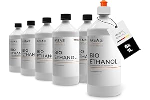Area52 – Bioethanol 6x1L Set Ethanol – Reiner Ethylalkohol mit 96,6% Reinheitsgrad – Für Ethanolkamine, Tischkamine & Bioethanol-Feuerstellen – Geruchslos & rußfrei – Für Indoor & Outdoor (6 x 1L)