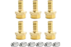 Bwintech 6 piezas de accesorios de espiga para manguera, 1/2" BSP macho x 12 mm conector de espiga con 6 abrazaderas