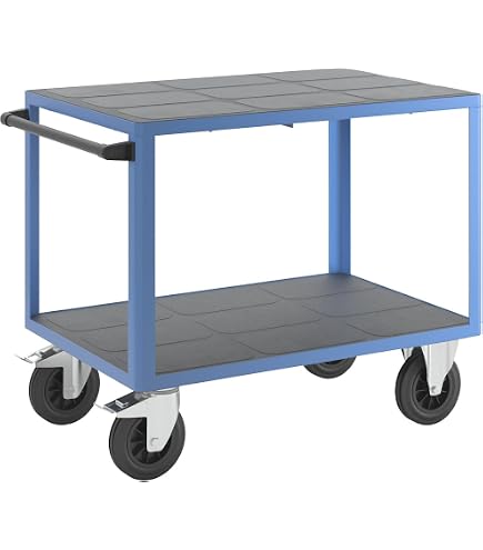 Chariot De Magasin En Acier - Plateau 83x58 Cm, Charge 200 Kg - 4 Roues Dont 2 Pivotantes Avec Frein - Coloris Bleu - 5