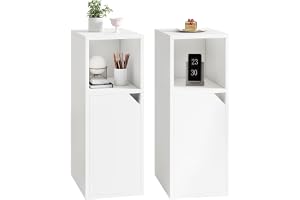 YMYNY Set med smala sängbord, sidobord, öppet fack, avfasad vinkeldörr, justerbar bricka, B 24 x D 29 x H 62 cm, i trä, för s