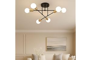 Brantoo Ceiling Lights, 6 Lights Modern Chandelier Ceiling Light Fixtures, E27 Sockets Industrial Sputnik Ceiling Light for Living Room Sitting Room Bedroom Kitchen Office Hallway (Black & Gold)