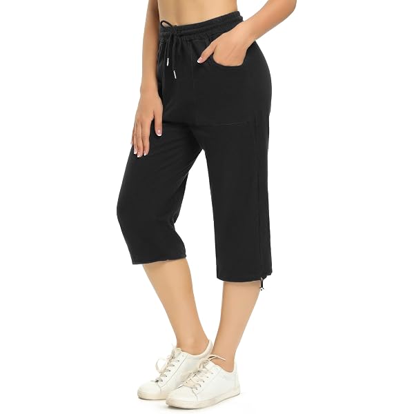Pantalon De Sport Femme 3/4 Coton - Taille Haute - Poignets Ajustables - Fitness/Running