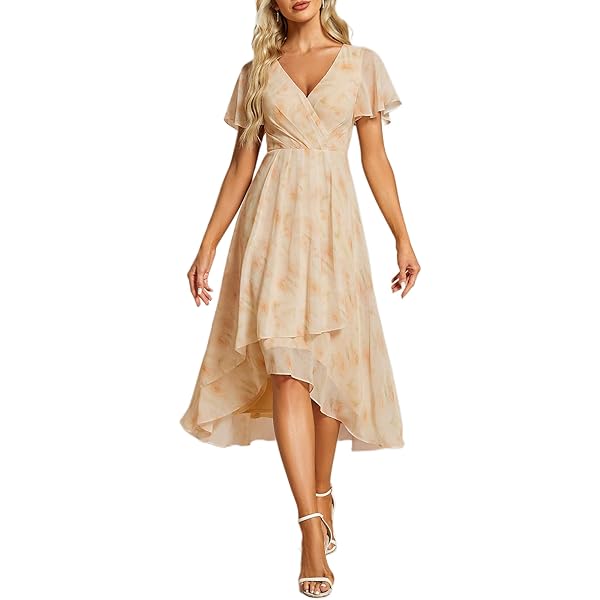 Ever-Pretty ES01749 Jurk voor trouw, gast, dames, lang, asymmetrische korte mouwen, V-hals, split, vloeiend, chic, Donkergroen, 34