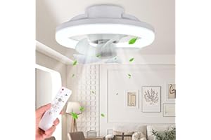 OKYUK Ventilator Deckenleuchte,LED Steckdosen Lüfterleuchte,Deckenventilator mit Lampe,Fernbedienung Leise Dimmbar Kann um 360 Grad gedreht werden für Wohnzimmer Schlafzimmer Küche