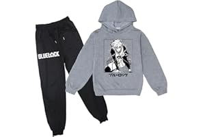 acsewater Enfants Anime Blue Lock Hoodie Pantalon Survêtements Isagi Yoichi Sweat À Manches Longues Taille Élastique Pantalon De Jogging 2 pcs/Ensemble
