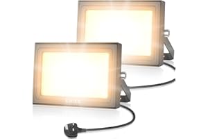 Linke 60W LED Floodlight Outdoor, 5200LM Work Lights Plug in, IP66 Waterproof Led Outdoor Lights, Wall Lights Outdoor Warm White for Garden, Porch, Courtyard, Garage & Warehouse, 2 Pack