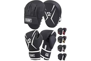 AQF Boxing Gloves and Pads - Adults & Kids Boxing Set for Kickboxing & MMA Muay Thai Punching Glove with Curved Boxing Pads for Martial Arts Training